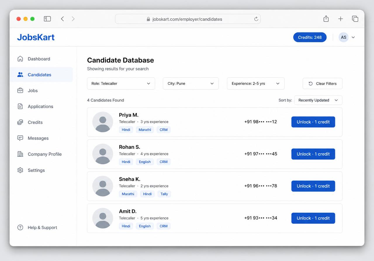 Employer candidate database screen